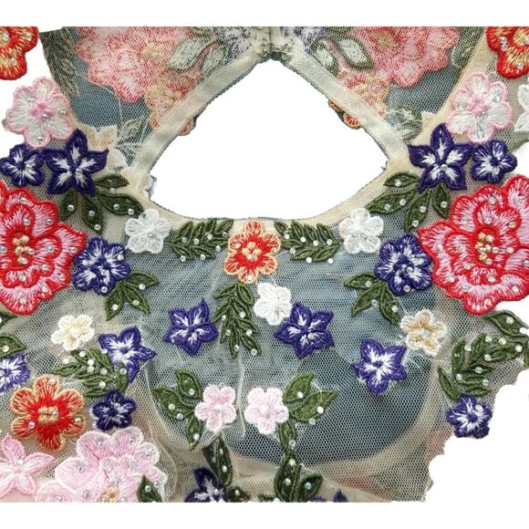 Xscape Floral Embellished Zip Up Crop Top Sz 4 Formal Colorful Dainty Cropped - Picture 4 of 9
